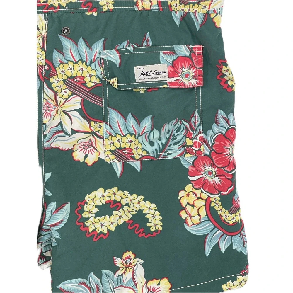 Polo Ralph Lauren Mens Green Tropical Floral Ukulele Swim Trunks Large L